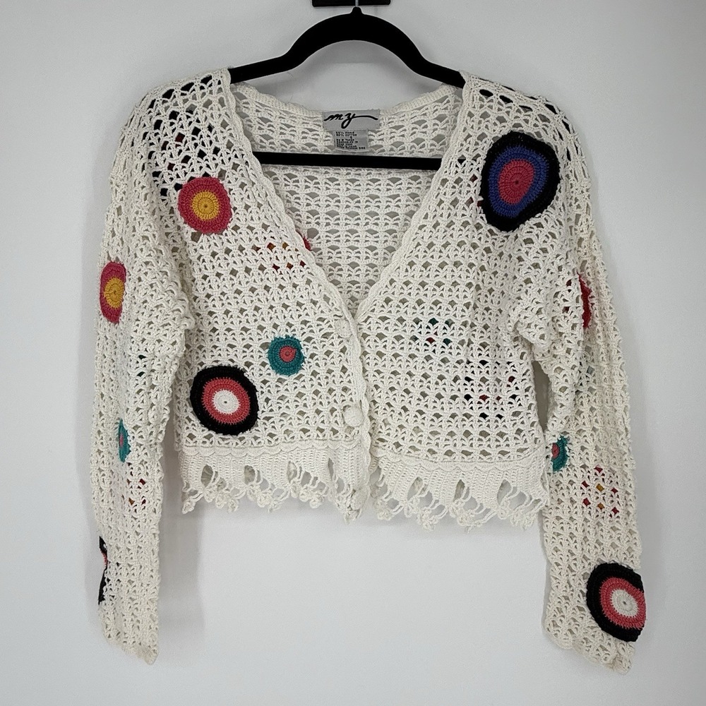 Vintage Y2K 90's My Crochet Top Sweater‎ Bolero Cardigan Boho Cottagecore